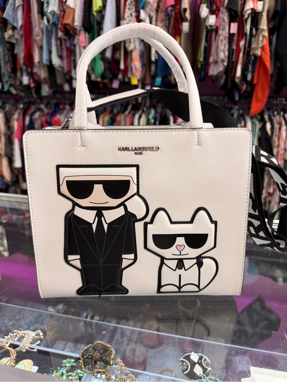 Karl Lagerfeld Maybelle Tote Bag Winter White Karl & Choupette Graphic NWT